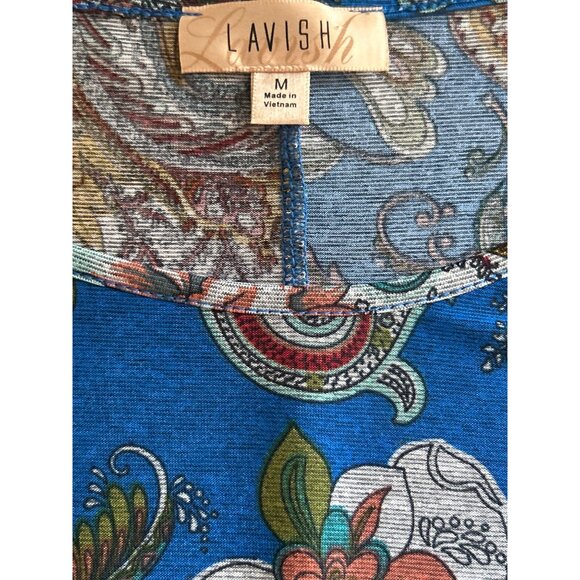 Lavish Brand Blue Floral Print Top With Sleeve Cutouts, Size Medium - Picture 4 of 7